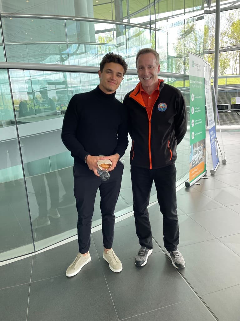 Wayne lowery of Waynes World Of Wheels meet Lando Norris F1 driver for McLaren