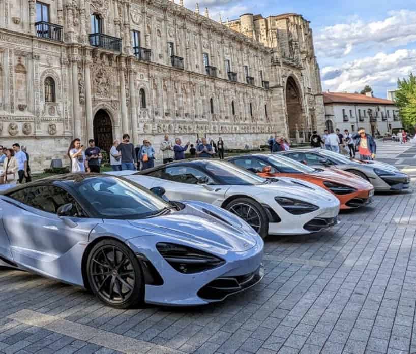 Group of Mclaren Super Cars Parked in fron of a Spanish Paradour in Northern Spain